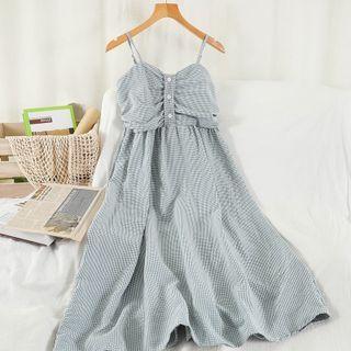 Plaid Button-up A-line Midi Dress