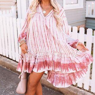 Long-sleeve Tie Dye Mini Shift Dress