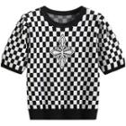 Short-sleeve Check Knit Top Check - Black & White - One Size