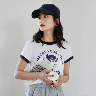 Piped Cartoon Print T-shirt