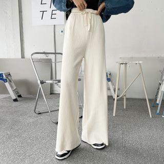 Drawstring Ribbed Knit Wide-leg Pants