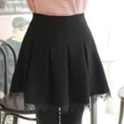 Inset Shorts Pleated Lace-hem Miniskirt
