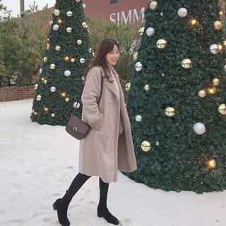 Buckle-neck Double-breasted Faux-shearling Coat Cocoa - One Size