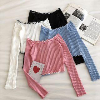 Color-block Trim Off-shoulder Knit Top