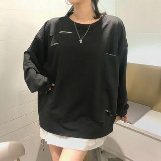 Mock Two-piece Long-sleeve Cut-out T-shirt