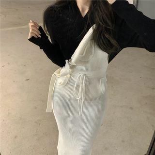 Knit Midi Bodycon Overall Dress / Long-sleeve Top