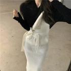 Knit Midi Bodycon Overall Dress / Long-sleeve Top