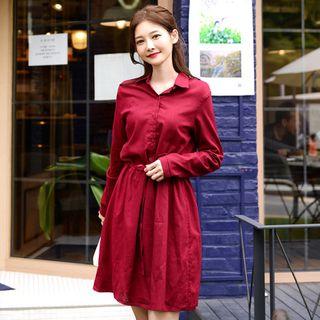 Long-sleeve Linen Midi Shirtdress