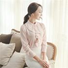 Ruffle-front Faux-pearl Buttoned Blouse
