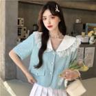 Short-sleeve Lace Collar Button-up Blouse