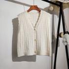 V-neck Plain Knit Vest Off-white - One Size