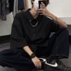 Elbow-sleeve Plain Shirt With Chain