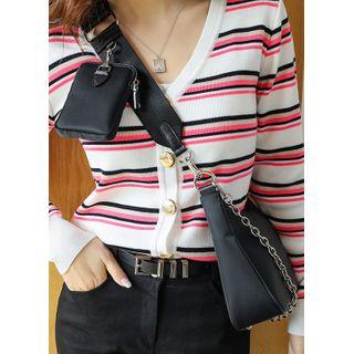 Chain-strap Hobo Bag With Pouch Black - One Size