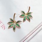 Alloy Leaf Dangle Earring 1 Pair - Gold & Green - One Size