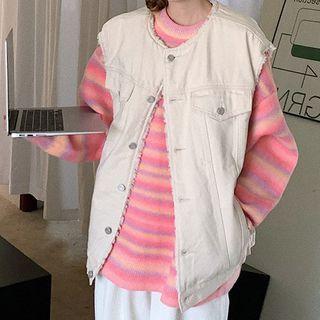 Fleece-lined Denim Button-up Vest