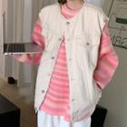 Fleece-lined Denim Button-up Vest