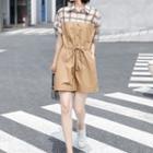 Mock Two-piece Short-sleeve Plaid Romper