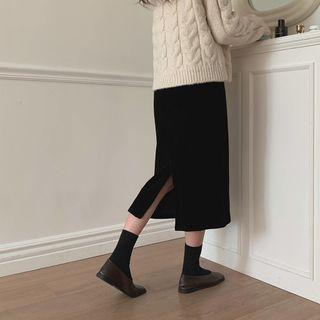 Ribbed Velour H-line Midi Skirt