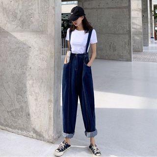 Harem Denim Suspender Pants