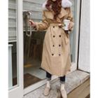 Faux-fur Collar Trench Coat With Sash