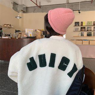 Letter Embroidered Fleece Baseball Jacket