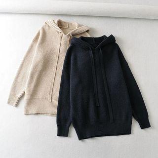 Long-sleeve Ribbed Plain Knit Hoodie