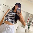 Sleeveless Checked Crop Top Black - One Size