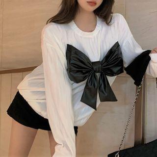 Bow-front Sweatshirt White - One Size
