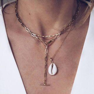 Shell & Chain Layered Necklace As Shown In Figure - One Size