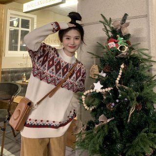 Semi High-neck Patterned Sweater