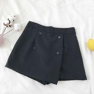 Plain Double-breasted High-waist Woolen Shorts