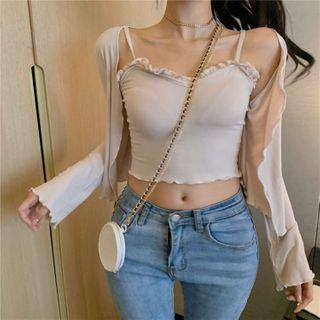 Ruffle Trim Camisole Top / Cardigan