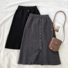 Plain High-waist Single-breasted Knit Skirt