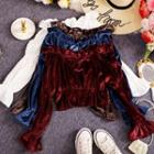 Off-shoulder Bell-sleeve Velvet Blouse