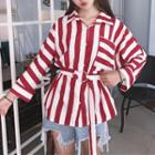 Long-sleeve Striped Shirt With Belt