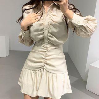 Set: Puff-sleeve Shirt + Mini Skirt