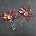 Retro Beaded Hair Pin 1 Pc - Wine Red - One Size
