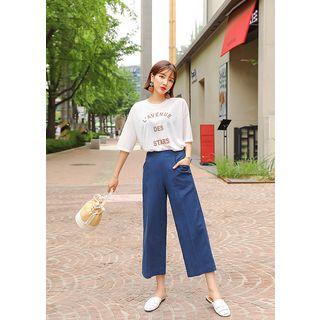 Plus Size - Flat-front Cropped Linen Blend Pants