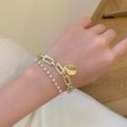 Faux Pearl Alloy Layered Bracelet Gold - One Size