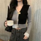 Color Block Cardigan Black & White & Gray - One Size
