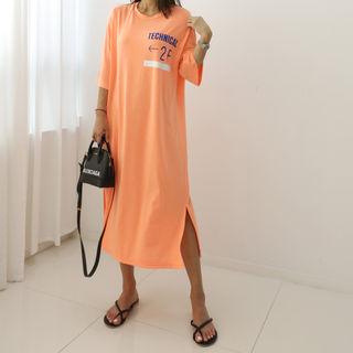 Letter-printed Long T-shirt Dress