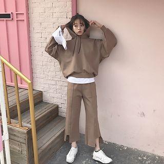 Set: Plain Hoodie + Asymmetric Cropped Pants