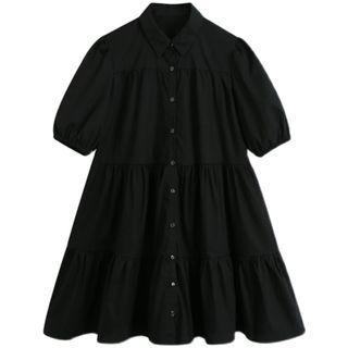 Puff-sleeve Tiered A-line Shirtdress