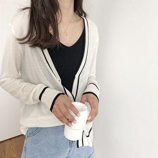 Contrast Trim Long-sleeve Knit Cardigan