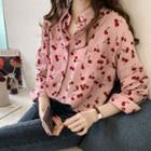 Long-sleeve Cherry Print Chiffon Shirt