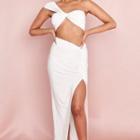 Set: Plain One Shoulder Twist Front Cropped Top + Plain High-waist Side-slit Skirt