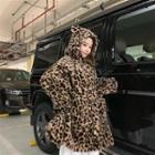 Leopard Print Hooded Fleece Zip-up Jacket