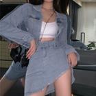 Cropped Denim Jacket / Asymmetrical Denim Skirt