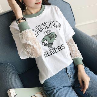 Set: Lace Sleeve Pullover + Washed Jeans