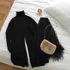 Turtleneck Long Sweater / Mesh Midi A-line Skirt